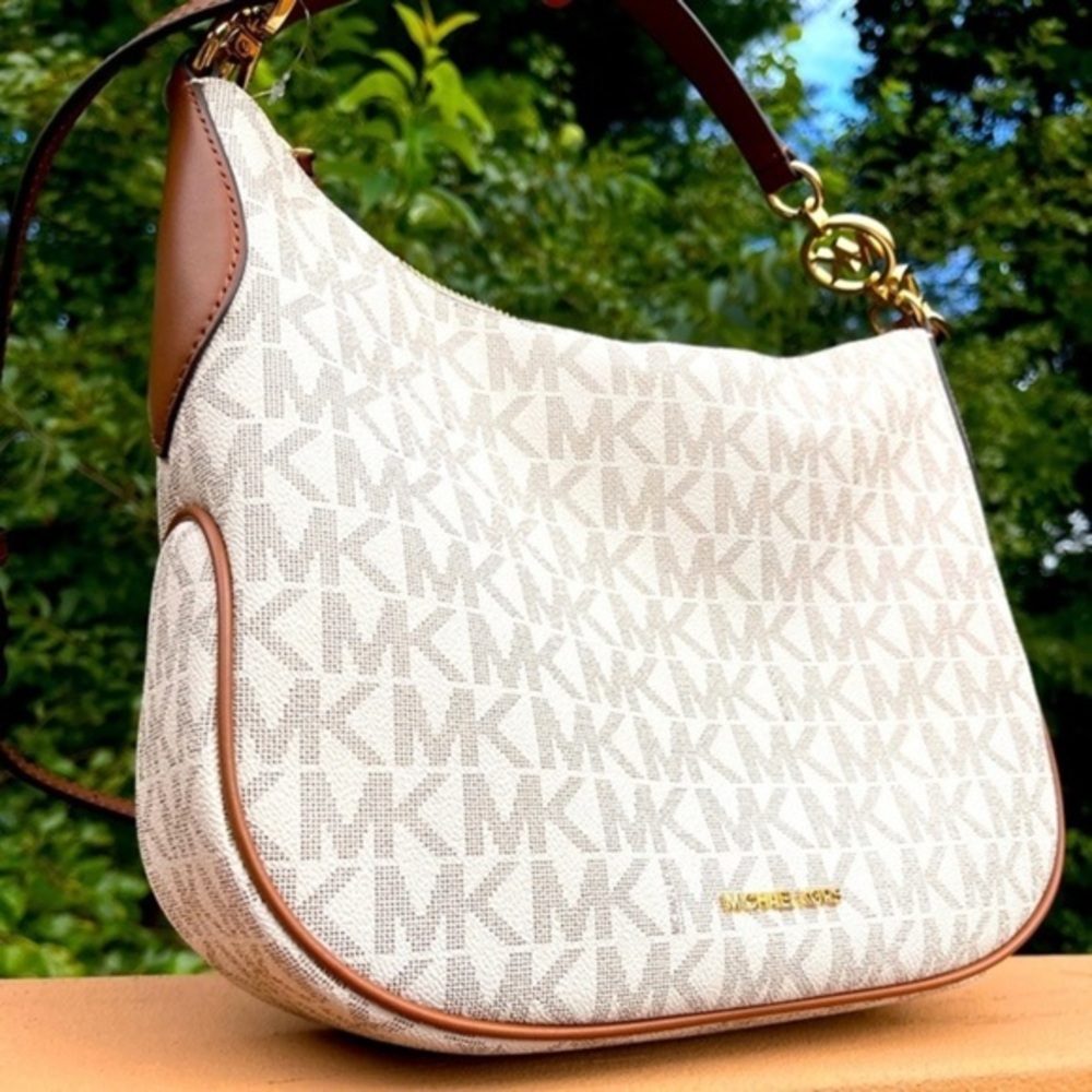 Michael Kors Kelsey Logo Hobo Shoulder Bag White MK Signature NWT